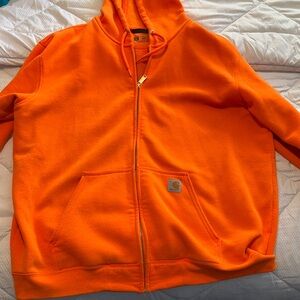 Carhartt Vibrant Orange Zip-Up Hoodie loose fit safety XL (small xxl) GUC